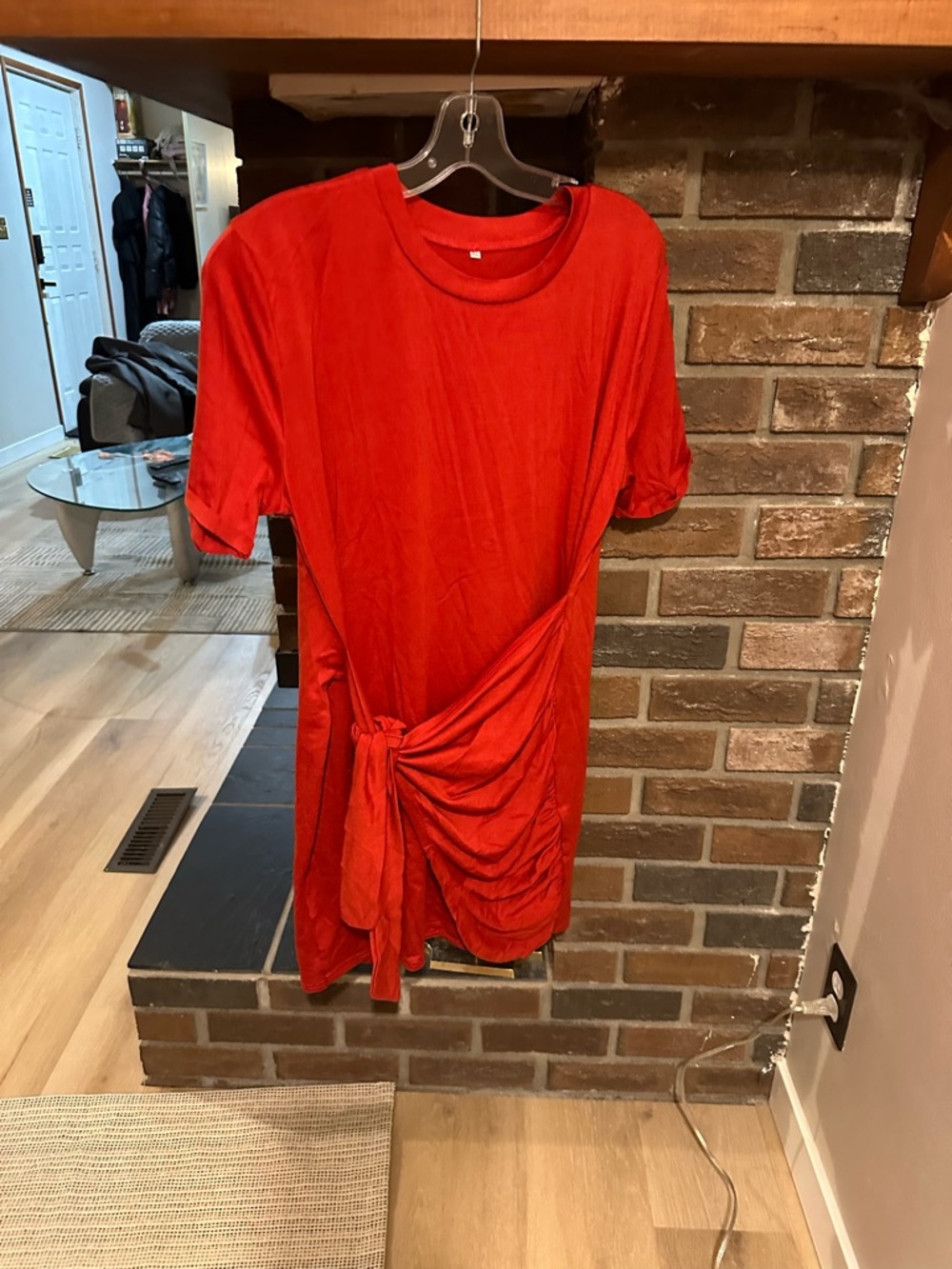 ❤️ Red Ruched Mini Dress – Side Tie Detail | Size XL (Runs Short) - Picture 10 of 10
